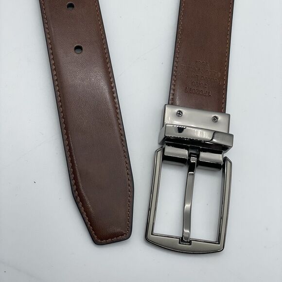 New PERRY ELLIS Reversible Leather Belt Men's 36x90 Black/Brown Professor Preppy - Picture 16 of 16